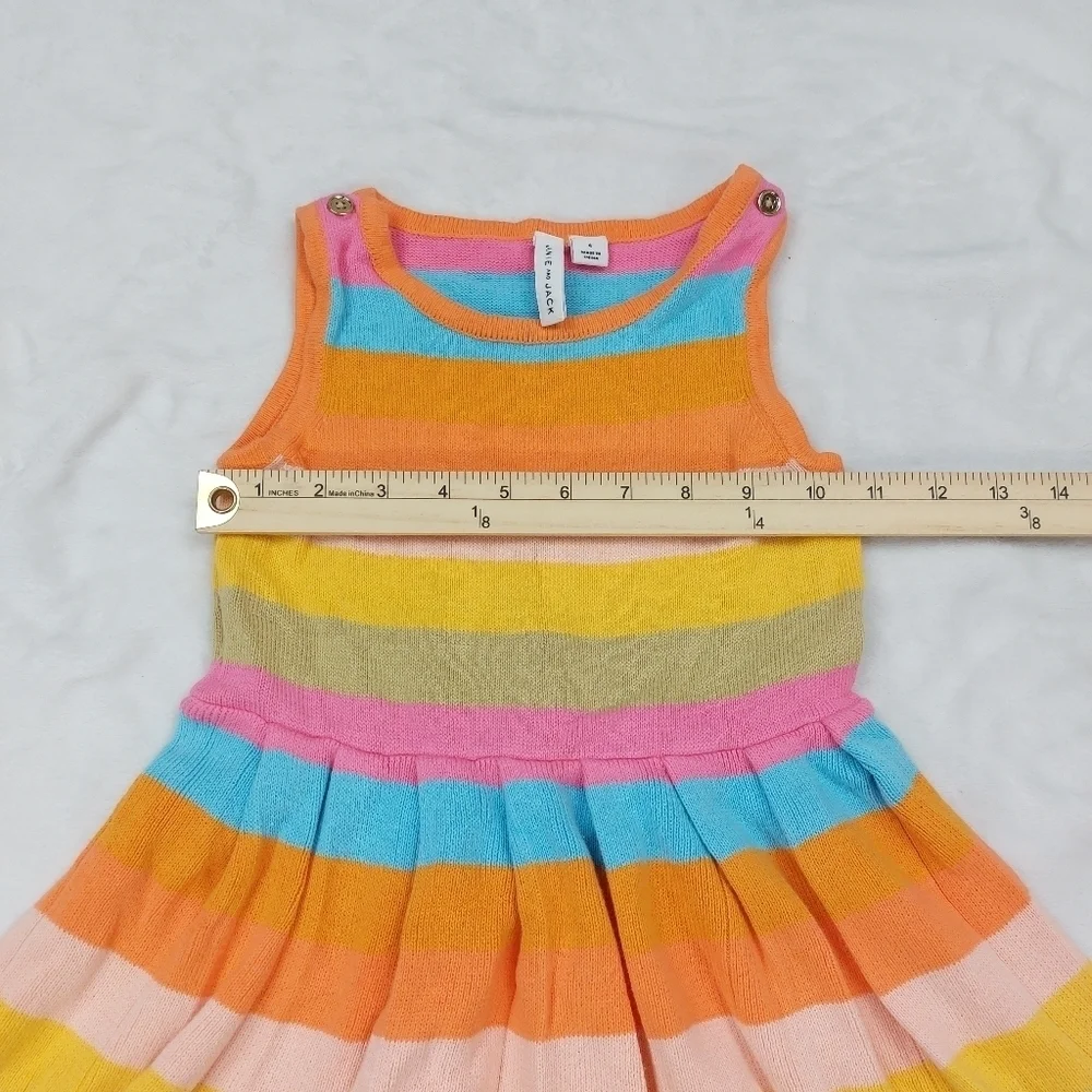 JANIE AND JACK GIRLS ORANGE MULTICOLORED RAINBOW STRIPED KNIT SLEEVELESS DRESS 4